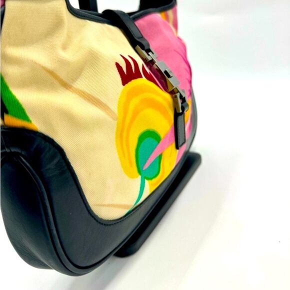 Auth Tom Ford for Gucci Small Floral Nylon Print Black Leather Trim Jackie Bag - Picture 3 of 16